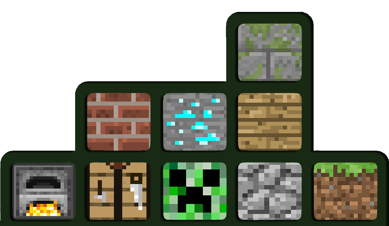 Assorted block textures from minecraft stacked like the Docker logo. docker-minecraft